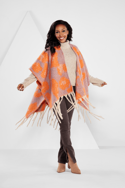 Orange Oversized Leopard Poncho