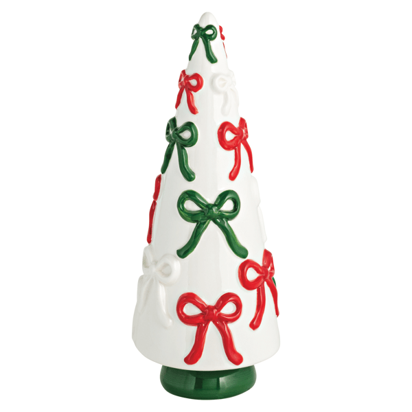 Large Bow Ceramic Xmas Tree | Festive Stoneware Decoration| Mud Pie