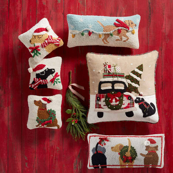 Christmas Truck Hooked Pillow by Mudpie