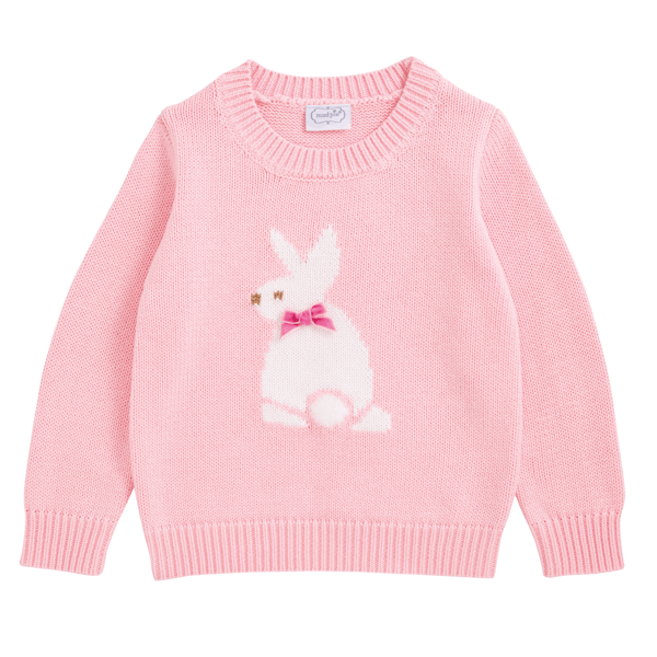 Pink Crew Neck Girl Bunny Sweater Large Size Mud Pie 