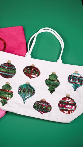 Holiday Cocktails Tote | Festive Sequin Handbag | Mud Pie