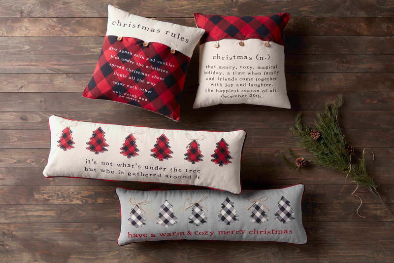 Christmas Rules Check Button Pillow | Mud Pie