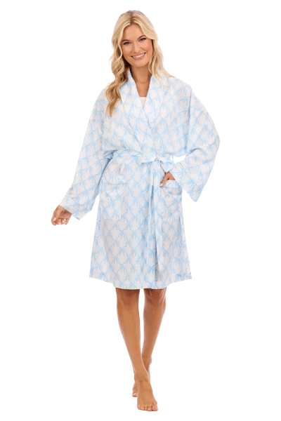 Shop Blue Bow Long Sleeve Robe with Pockets | Mud Pie