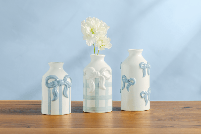 Large Bow Bud Vase | Ceramic Decor with Dimensional Bows | Mud Pie
