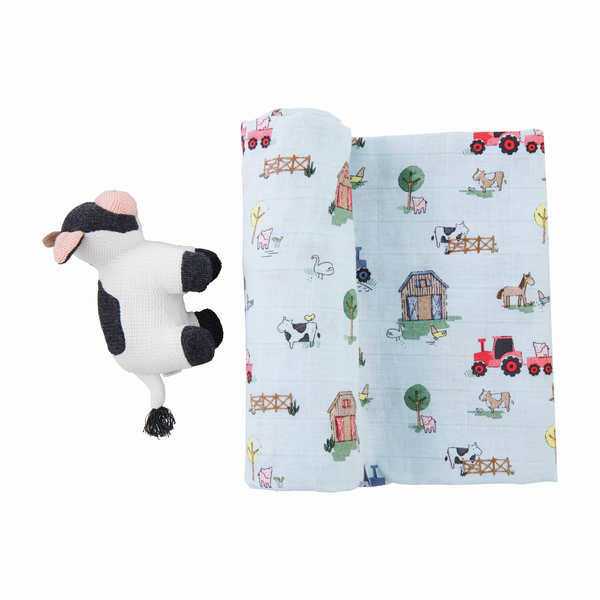 Chicken Swaddle Blanket and Rattle Mud Pie