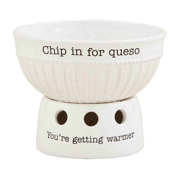 Queso Warmer / Hot dip warmer. Hand thrown pottery carved by hand in Patina  glaze / Party dish / warming dish /
