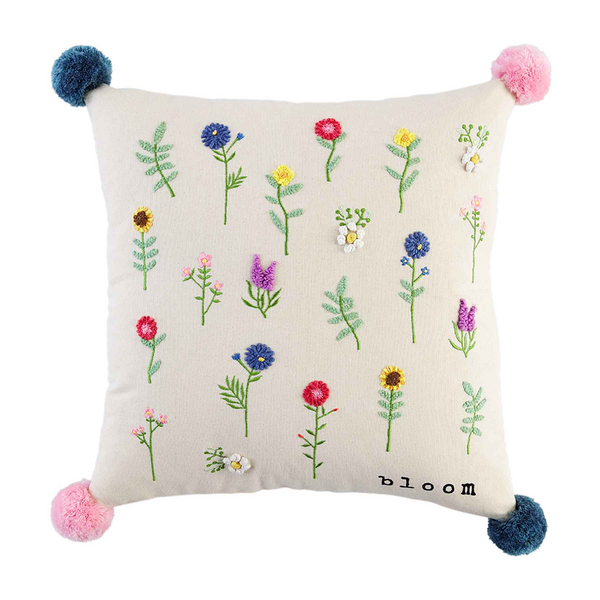 Bloom Floral Embroidery Pillow | Mud Pie