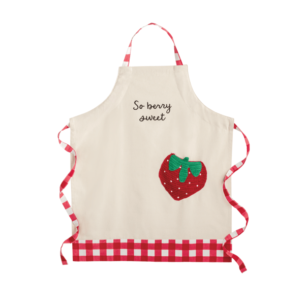 Strawberry Pocket Apron | Canvas Apron with Front Pocket | Mud Pie