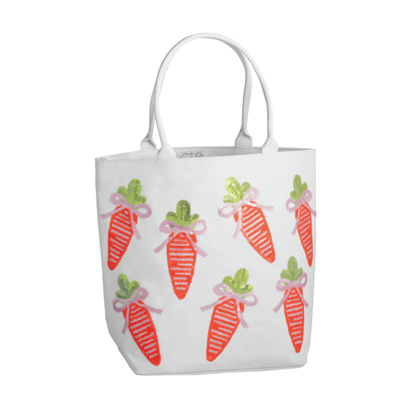 Easter Tote In White Stylish Sequin Canvas Tote Mud Pie 