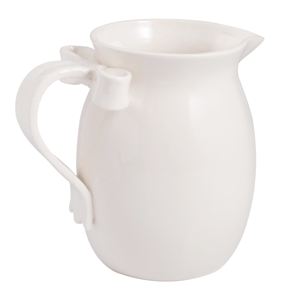 White Bow Pitcher | Sculpted Handle Ceramic Design | Mud Pie