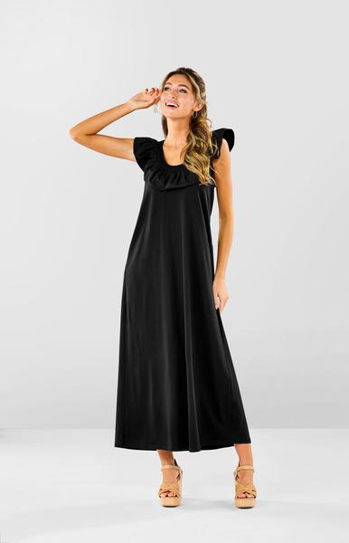 【MUDIDI】21ss★ frill collar long dress 001 Kimi Ruffle Maxi Dress | Large Size Black Women's Dress