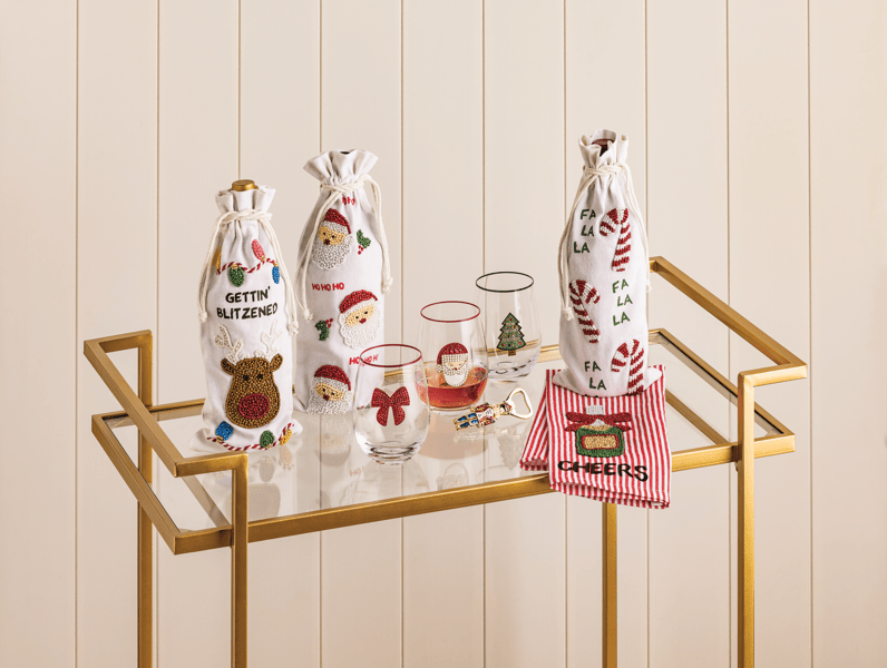 Mud Pie Santa Beaded Wine Bag - Thumbnail 2
