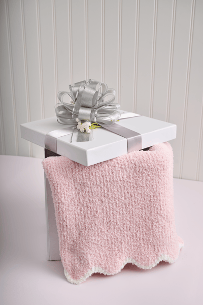 Pink Scallop Chenille Blanket - Cozy Knit Design | Mud Pie