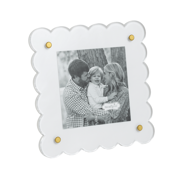 Square Whispy Frame Mini White Square Frame | Scalloped Acrylic 3x3 Display | Mud Pie