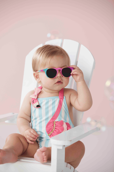 Mud Pie Girls Rainbow Applique Swimsuit - One-Piece, UPF 50+, Pink & White Stripes - View #4