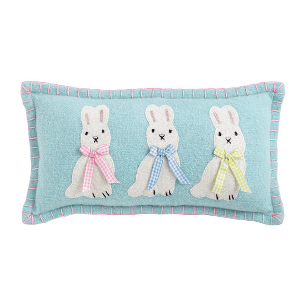 Blue Bunny Felted Mini Pillow | Handcrafted Wool Home Accent | Mud Pie