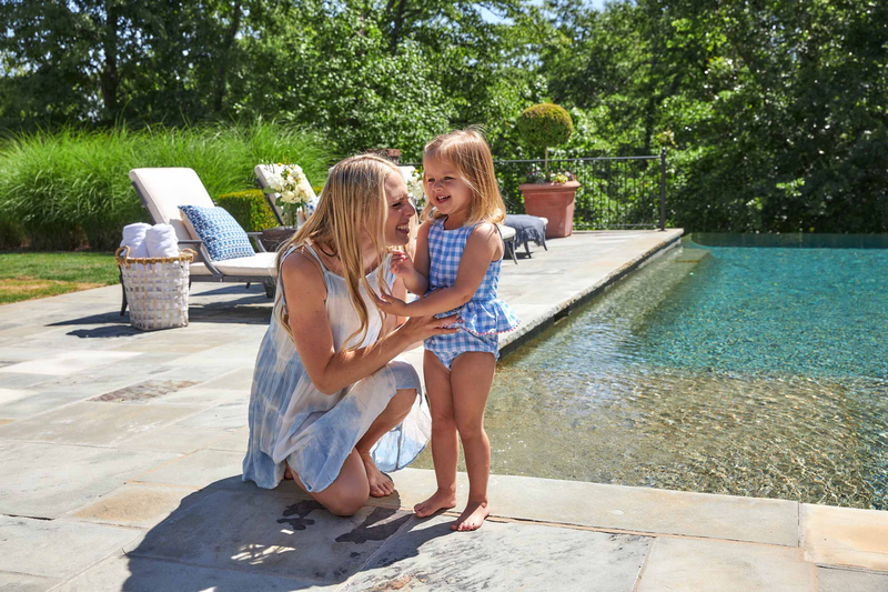Hydrangea and Gingham Girl's Swimsuit Set | Mud Pie