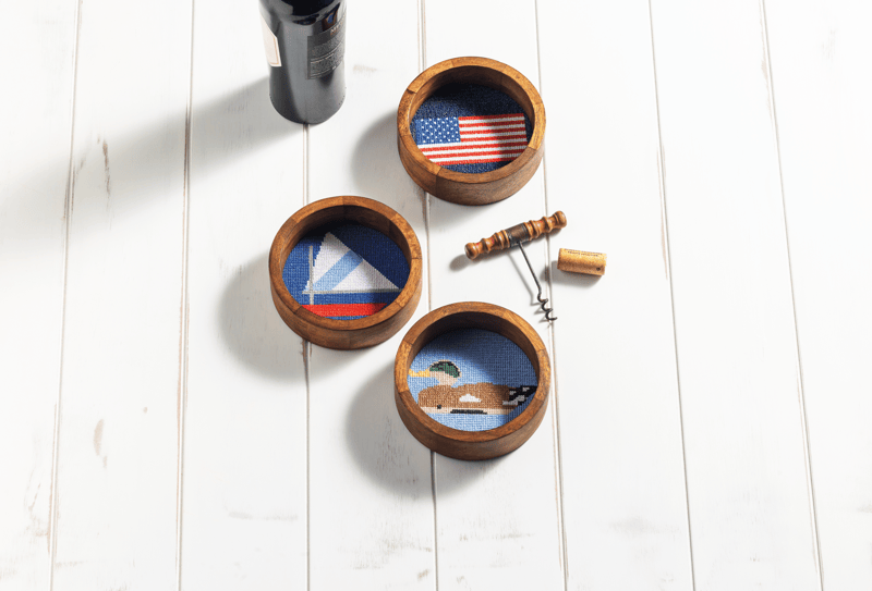 Mud Pie Flag Wine Needlepoint Coaster - Thumbnail 2