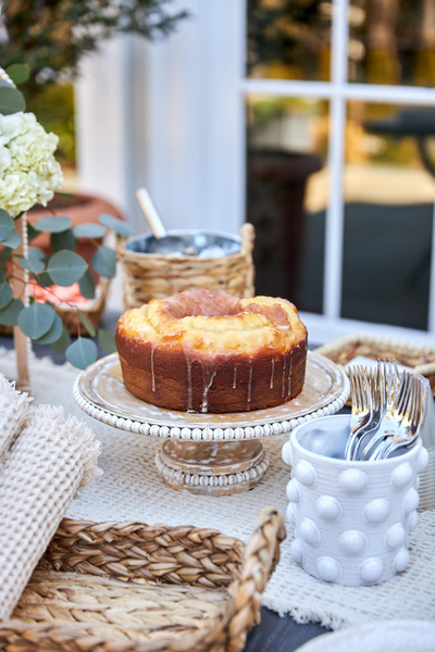 Mud Pie Classic Beaded Wood Cake Stand with Server