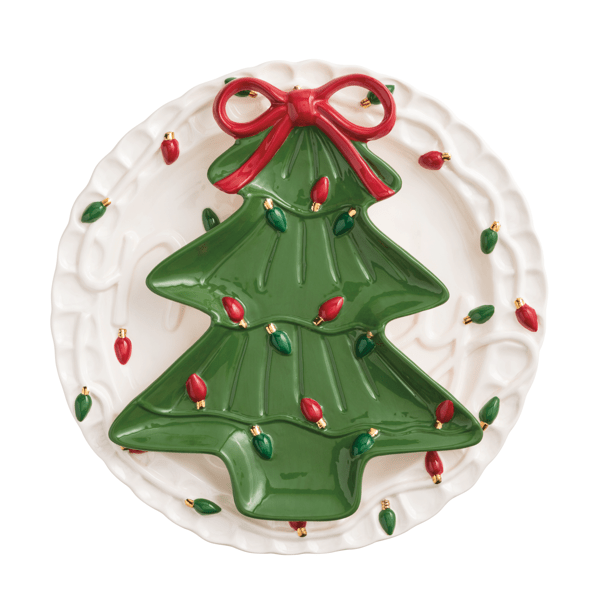 Merry Tree Bow Platter Set | Stoneware Platters | Mud Pie