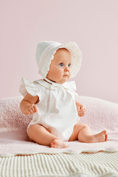 Ivory Smocked Bonnet for Newborns and 0-3 Months Mud Pie