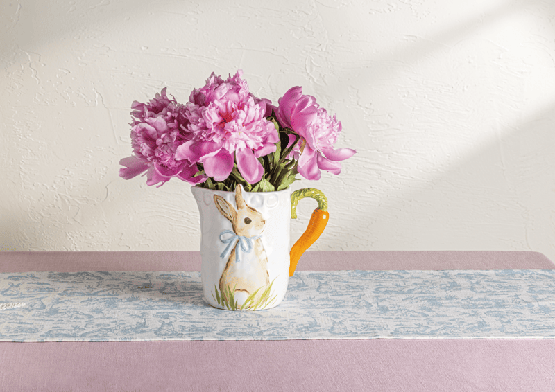 Bunny Carrot Handle Pitcher | Glazed Stoneware Jug | Mud Pie