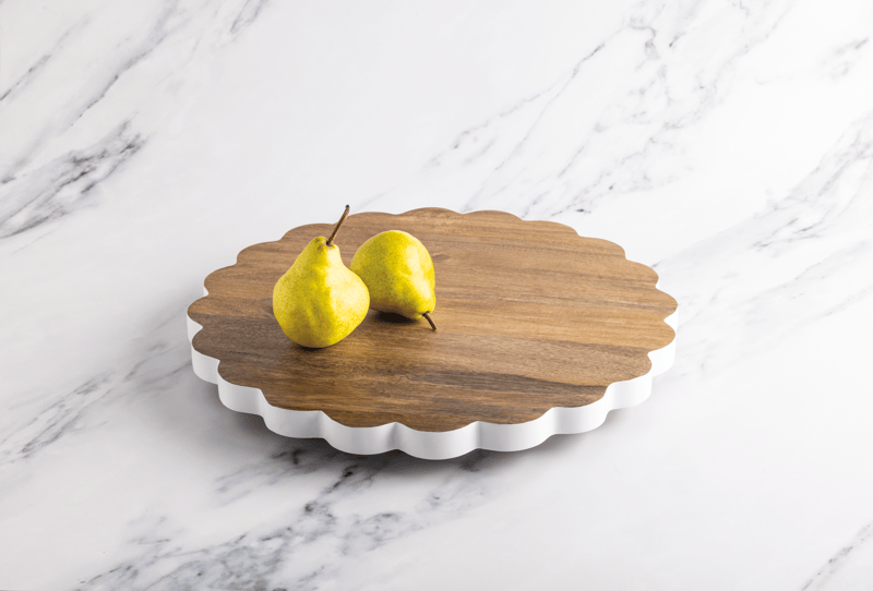 Scalloped Lazy Susan Mango Wood Hand Painted Edge | Mud Pie