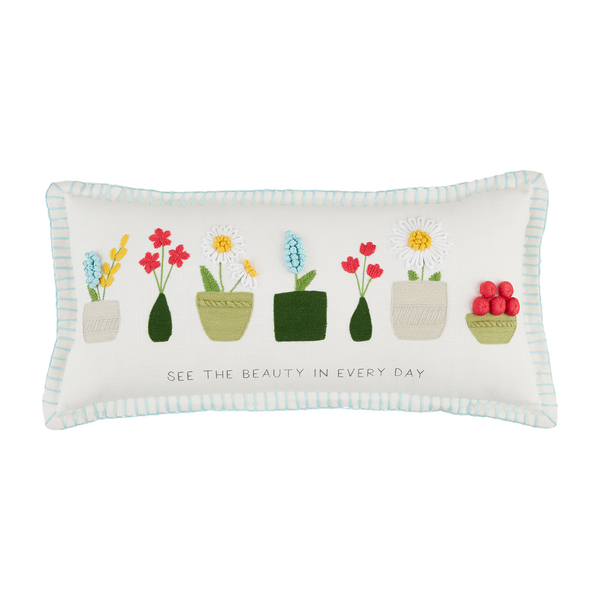 Lumbar Floral Embroidered Pillow