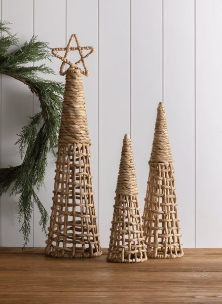 Woven Hyacinth Christmas Trees | 3-Piece Set | Mud Pie