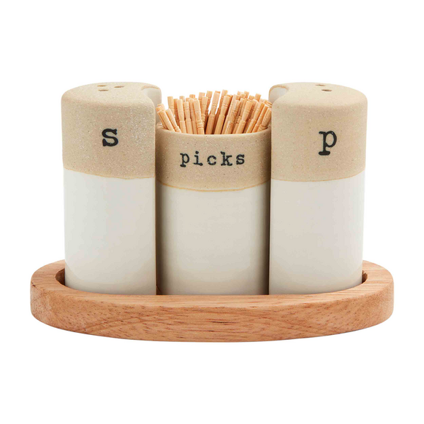 Mud Pie Wood Strap Salt & Pepper Grinder Set