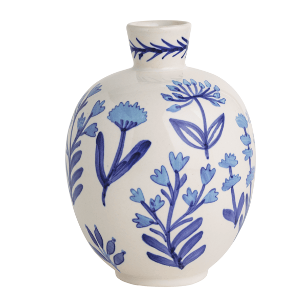 Large Blue Floral Bud Vase | Hand-Painted Ceramic Home Decor | Mud Pie