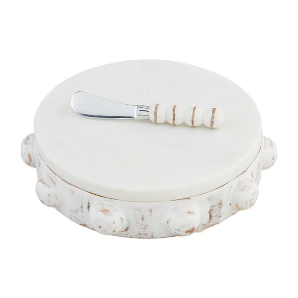 Beaded Marble Wood Pedestal