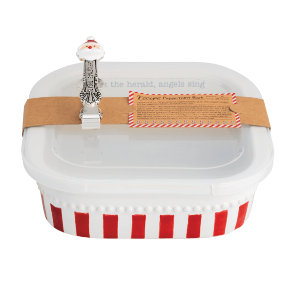 Peppermint Bark Box | Ceramic Container with Santa | Mud Pie