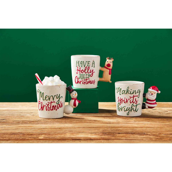 Mud Pie Classic Christmas Wreath and Santa Mugs, Set of 2