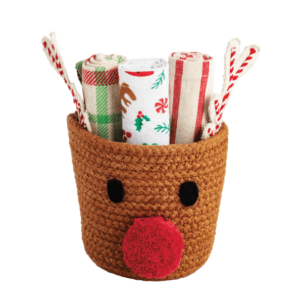 Mud Pie Reindeer Basket Towel