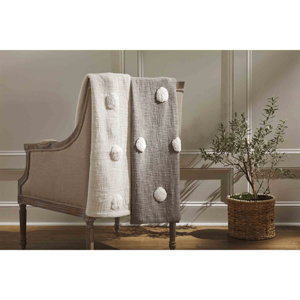 Tufted Dot Taupe Throw Blanket - Thumbnail 2