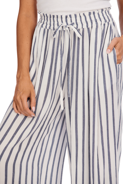 Tracey Beach Pants Blue-Large | Elastic Waist Wide Leg Pants | Mud Pie