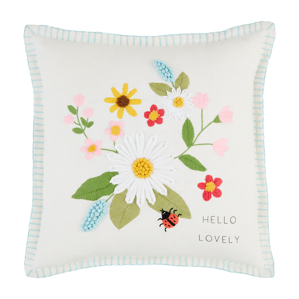 Square Floral Embroidered Pillow