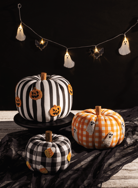 Candy Beaded Icon Pumpkin | Plush Cotton Pumpkin with Beads | Mud Pie