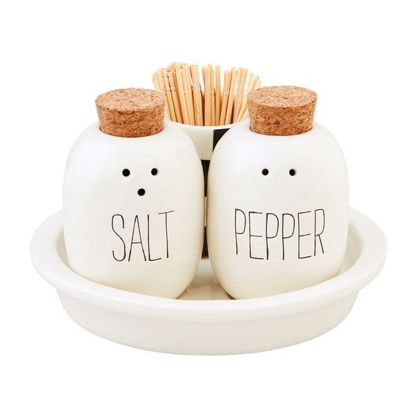 Mud Pie Wood Strap Salt & Pepper Grinder Set