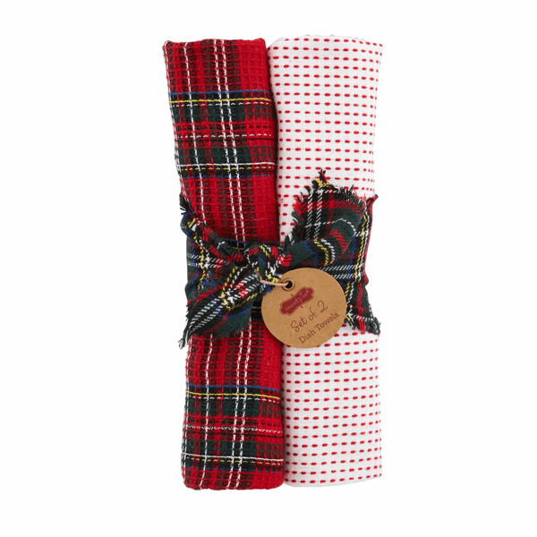 Red Plaid & Waffle Weave Dish Towel Set