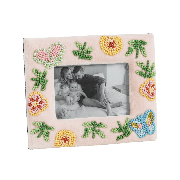 Pink Floral Beaded Velvet Frame For 2¾x4 Photos Mud Pie 