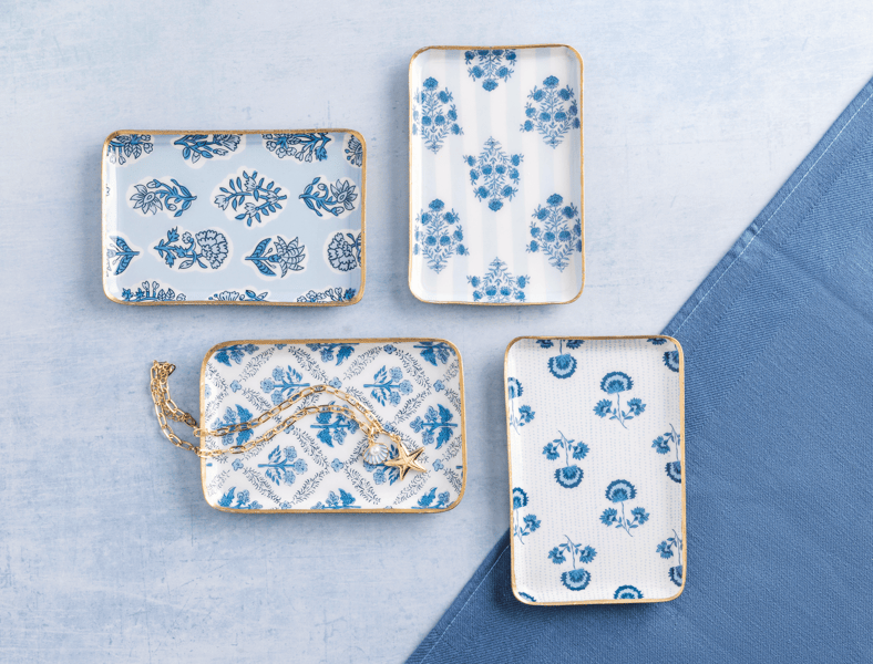 Floral Stripe Pattern Trinket Dish | Stylish Enamel Tidbit Plate