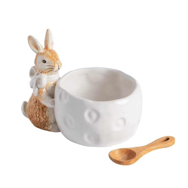 Spring Rabbit Dish White Bow Bunny Dish | Hand-Painted Spring Tidbit Dish | Mud Pie