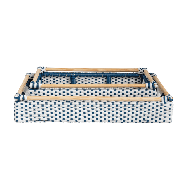Shop Rattan Blue White Nested Tray Set | Mud Pie