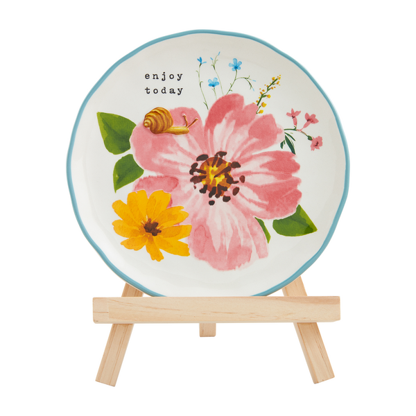 Pink Floral Plate In Easel