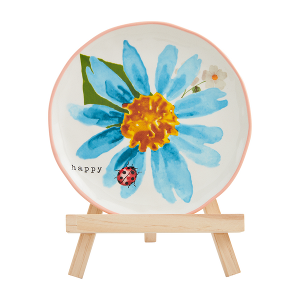 Blue Floral Plate In Easel