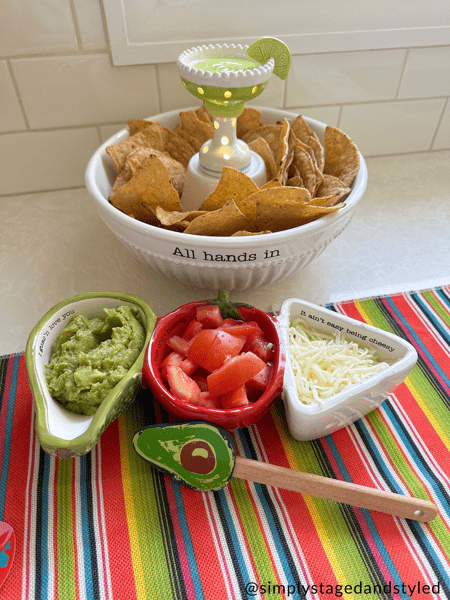 Mud Pie Salsa & Guacamole Double Dip Set - 3 Piece Ceramic Serving Set