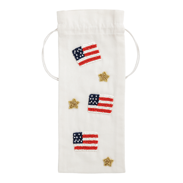 USA Beaded Wine Bag | Cotton Drawstring Gift Bag | Mud Pie