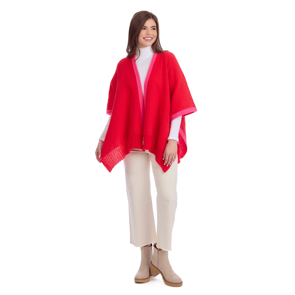 Pink Bringham Reversible Poncho | Stylish Knit with Contrast Trim